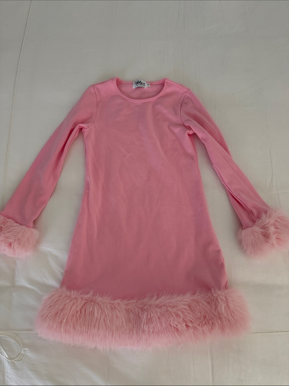 Lola + The Boys Pink Faux-Fur Trim Long Sleeve Dress